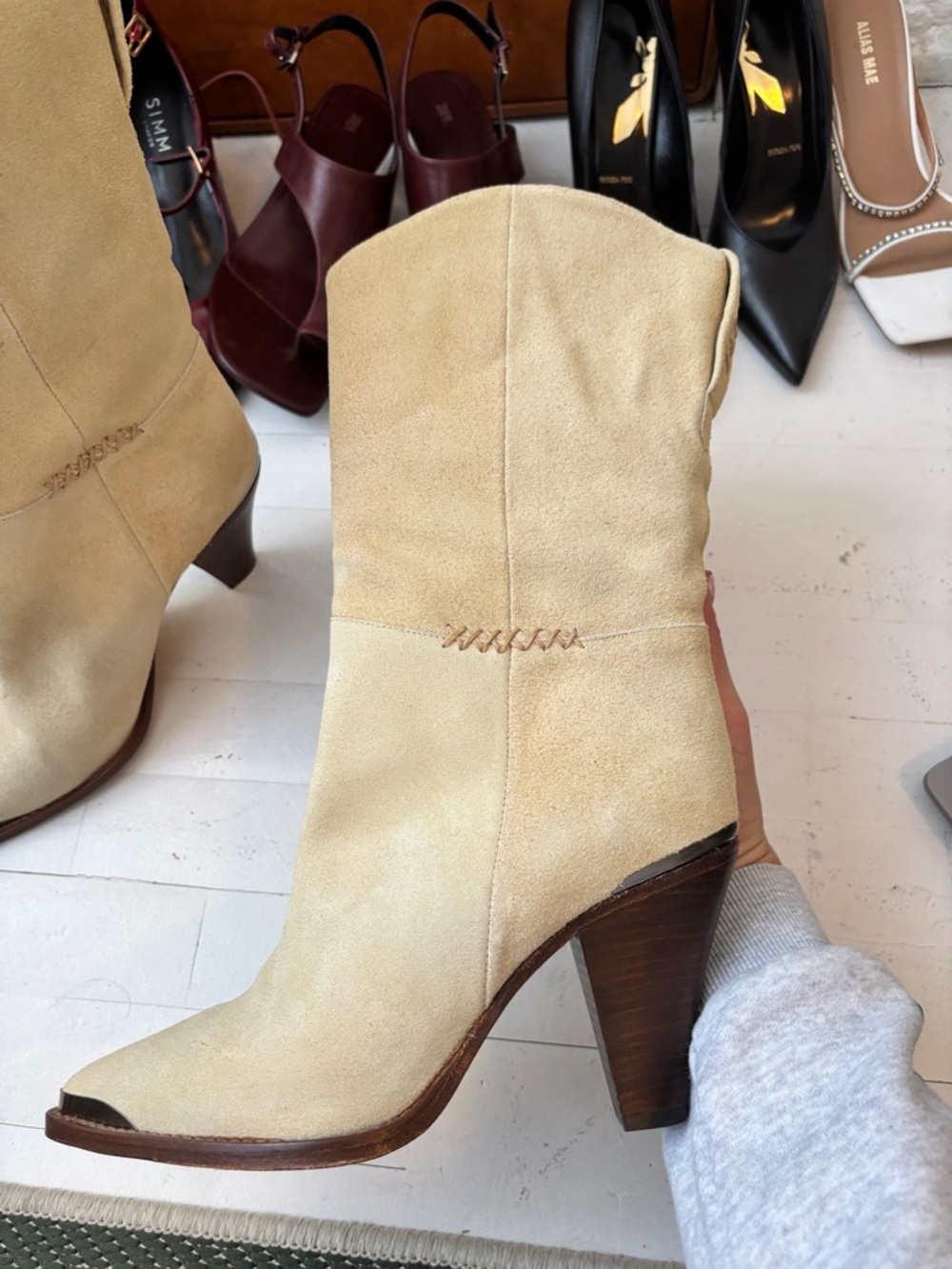 Free People Women's Tan Suede Mid-Calf Heeled Boots - Picture 5 of 5